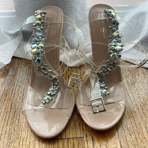 Brand new clear, rhinestone heels sz 9